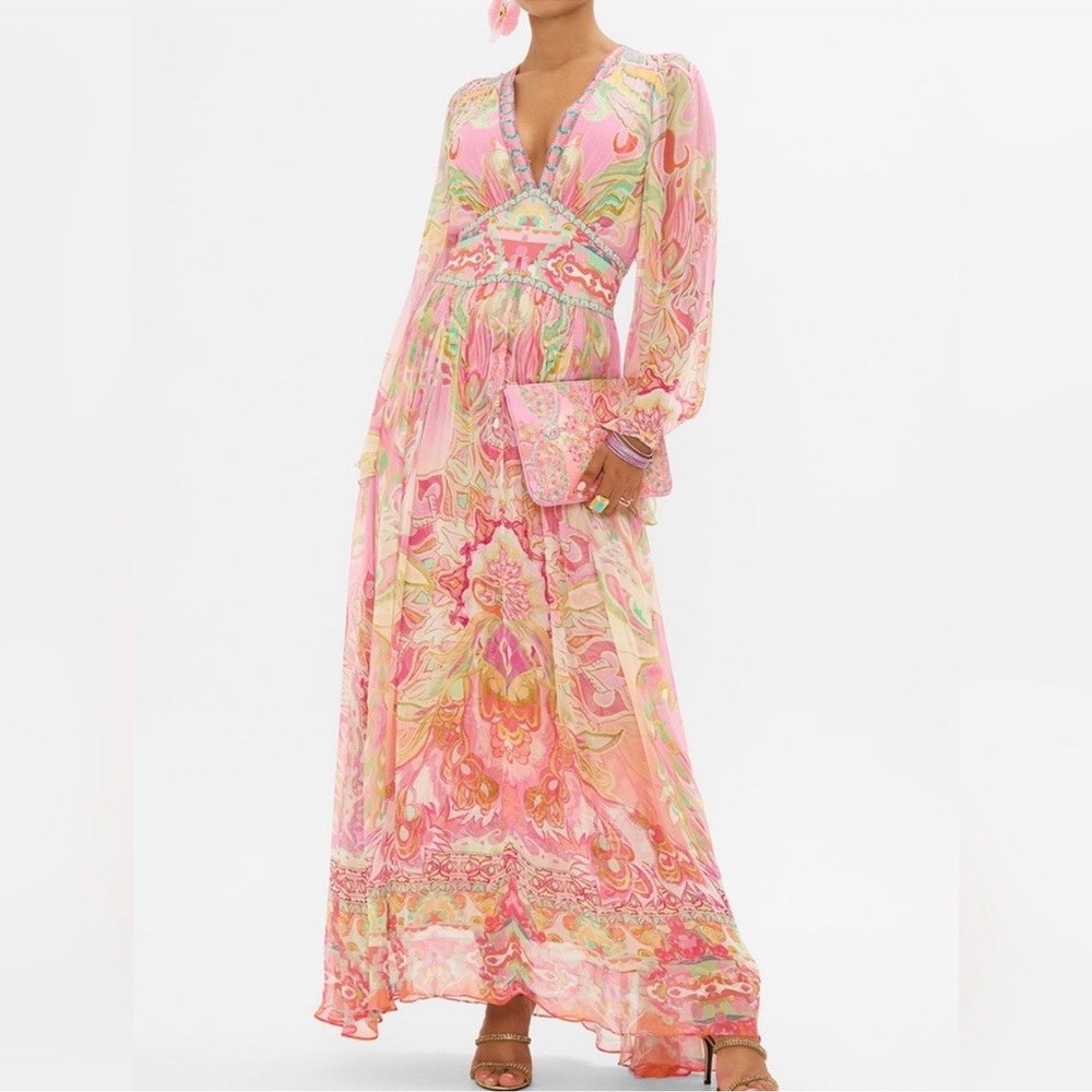 Camilla Vibrant Pink and Orange Long Sleeve Dress